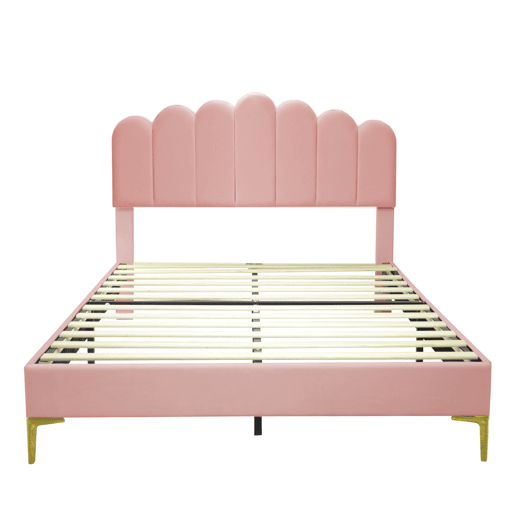 Cama estofada em veludo 140x200cm com estrado de ripas - cabeceira regulável - Rosa