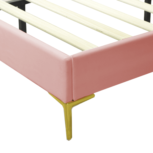 Cama estofada em veludo 140x200cm com estrado de ripas - cabeceira regulável - Rosa