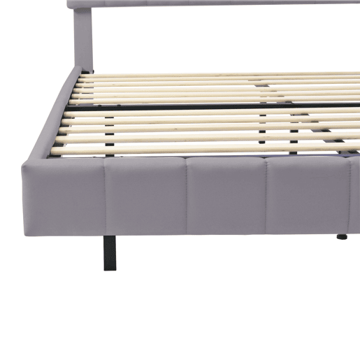 Cama para adultos 160x200 cm - cama flutuante com LED e 2 portas USB + estrado - tecido de linho - Cinzento