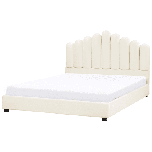 Cama Veludo VINCENNES 180 x 200 cm Branco creme
