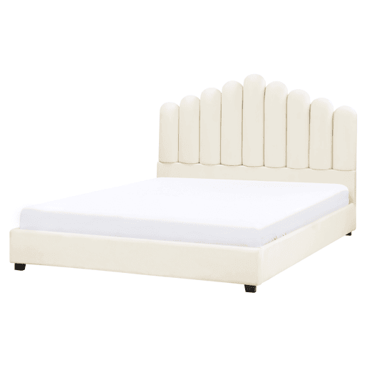 Cama Veludo VINCENNES 160 x 200 cm Branco creme