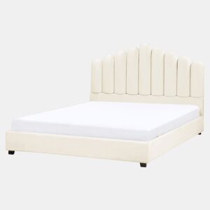 Cama Veludo VINCENNES 160 x 200 cm Branco creme