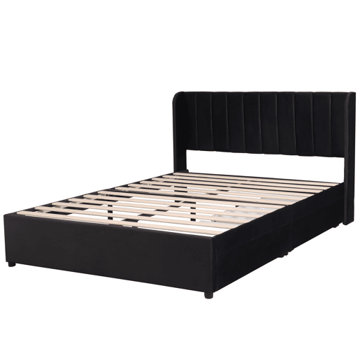 Cama 140x200cm com 2 gavetas - estofo em veludo - estilo moderno - Preto