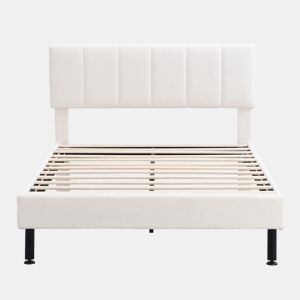 Cama 140x190cm estofada em sherpa - com estrado de molas - Bege