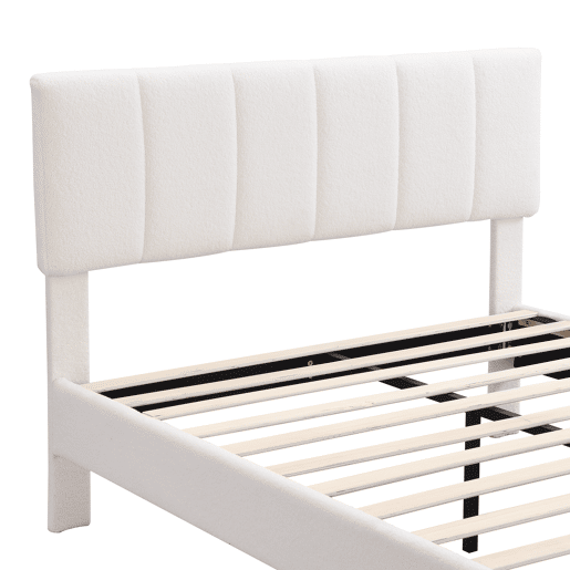 Cama 140x190cm estofada em sherpa - com estrado de molas - Bege