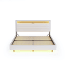 Cama estofada em linho 160x200 cm - com tomada USB e LED - cabeceira reversível - Bege