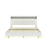 Cama estofada em linho 140x200 cm - com tomada USB e LED - Bege