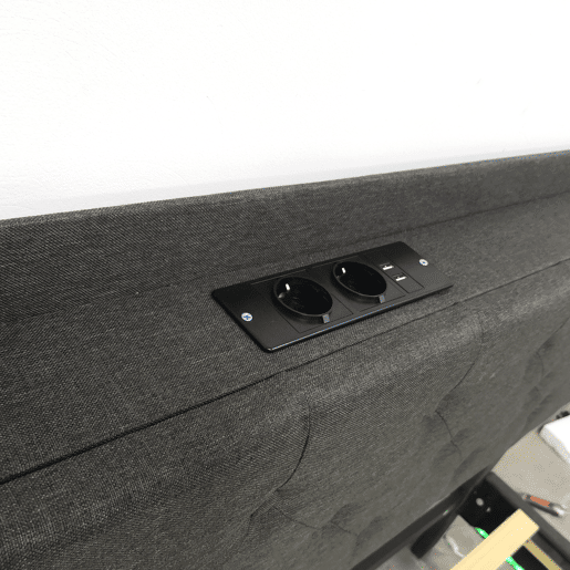 Cama estofada em linho 160x200 cm - com porta de carregamento USB e LED - com estrado - Cinzento