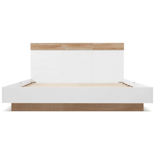 Cama para adultos 140x200 cm - cama flutuante com estrado de ripas - estrutura de madeira - branco
