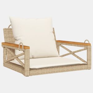 vidaXL Banco baloiço com almofadões 63x62x40 cm vime PE bege