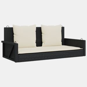 vidaXL Banco de balanço com almofadas preto 119x56x48 cm vime sintético