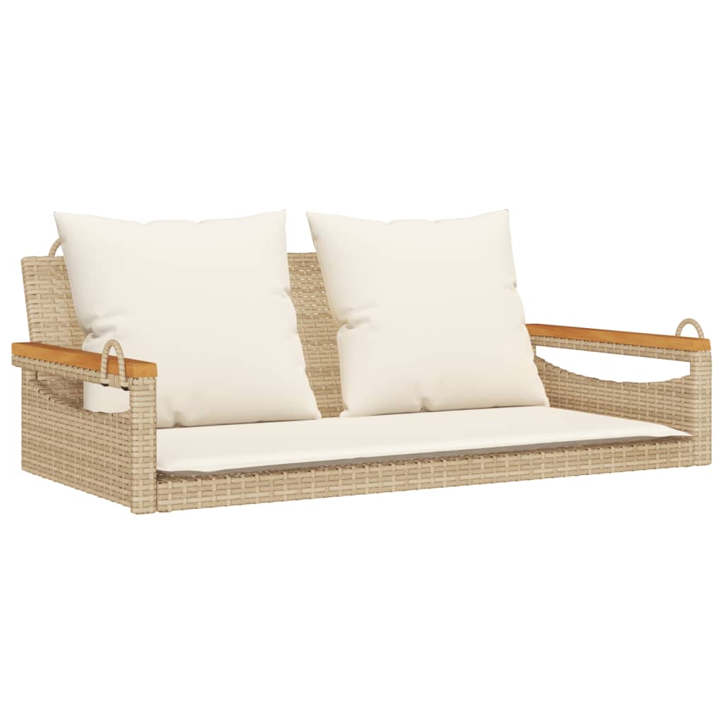 Vidaxl banco columpio con cojines ratán sintético beige 109x62x40 cm