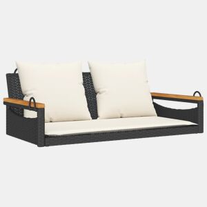 vidaXL Banco baloiço com almofadões 109x62x40 cm vime PE preto