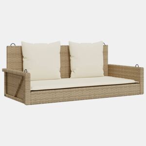 vidaXL Banco baloiço com almofadões 119x56x48 cm vime PE bege