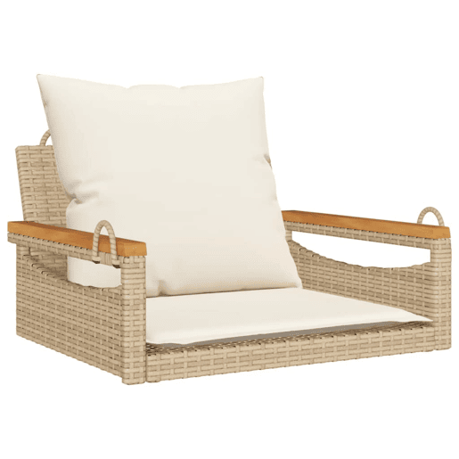 vidaXL Banco baloiço com almofadões 63x62x40 cm vime PE bege vidaXL Banco baloiço com almofadões 63x62x40 cm vime PE bege