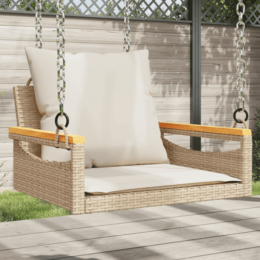 vidaXL Banco baloiço com almofadões 63x62x40 cm vime PE bege vidaXL Banco baloiço com almofadões 63x62x40 cm vime PE bege