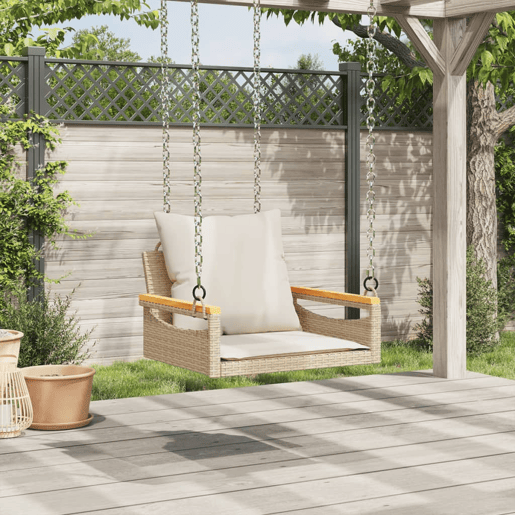 vidaXL Banco baloiço com almofadões 63x62x40 cm vime PE bege vidaXL Banco baloiço com almofadões 63x62x40 cm vime PE bege