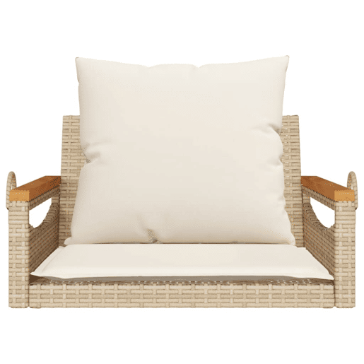 vidaXL Banco baloiço com almofadões 63x62x40 cm vime PE bege vidaXL Banco baloiço com almofadões 63x62x40 cm vime PE bege