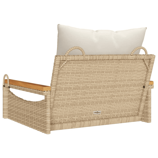 vidaXL Banco baloiço com almofadões 63x62x40 cm vime PE bege vidaXL Banco baloiço com almofadões 63x62x40 cm vime PE bege