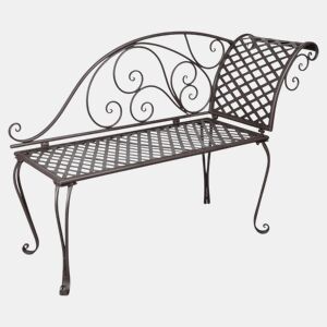 Espreguiçadeira de metal para o jardim com padrão de rosas marrom antigo