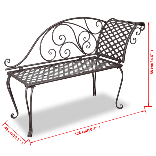 Espreguiçadeira de metal para o jardim com padrão de rosas marrom antigo