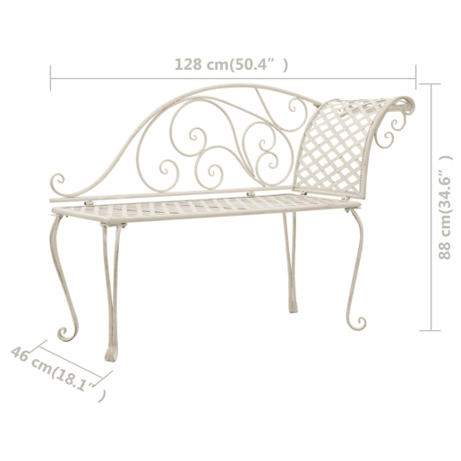 vidaXL Chaise lounge para jardim 128 cm metal antigo branco