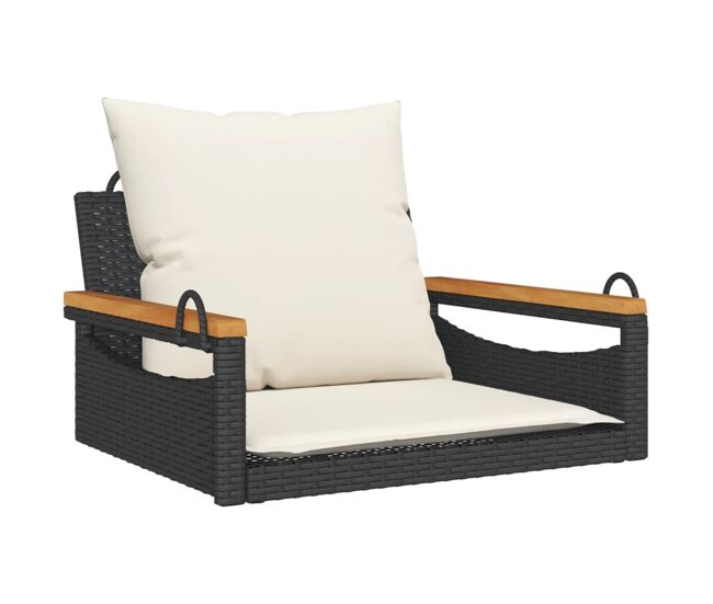 Vidaxl banco columpio con cojines ratán sintético negro 63x62x40 cm