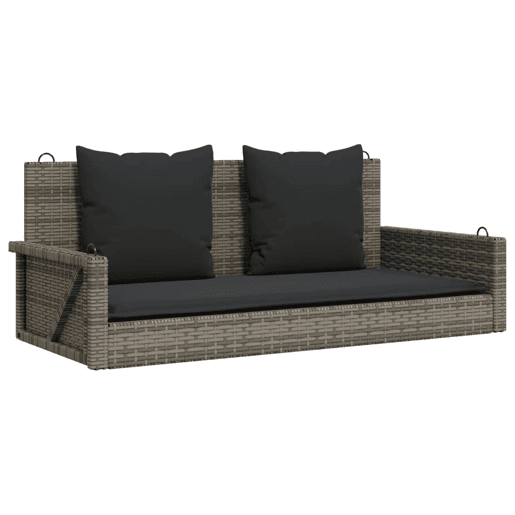 vidaXL Banco baloiço com almofadões 119x56x48 cm vime PE cinzento vidaXL Banco baloiço com almofadões 119x56x48 cm vime PE cinzento