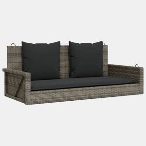 vidaXL Banco baloiço com almofadões 119x56x48 cm vime PE cinzento