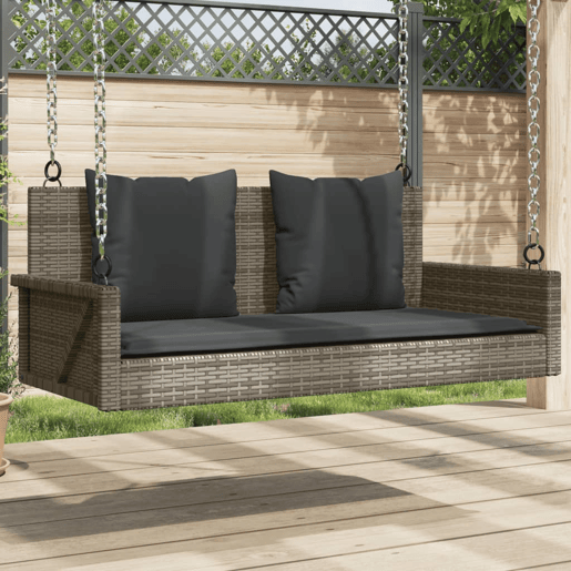 vidaXL Banco baloiço com almofadões 119x56x48 cm vime PE cinzento vidaXL Banco baloiço com almofadões 119x56x48 cm vime PE cinzento