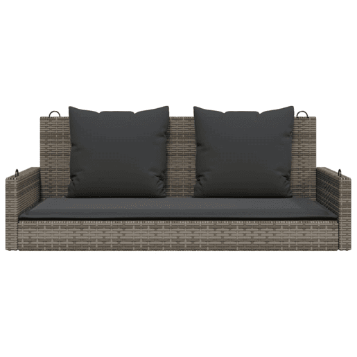 vidaXL Banco baloiço com almofadões 119x56x48 cm vime PE cinzento vidaXL Banco baloiço com almofadões 119x56x48 cm vime PE cinzento
