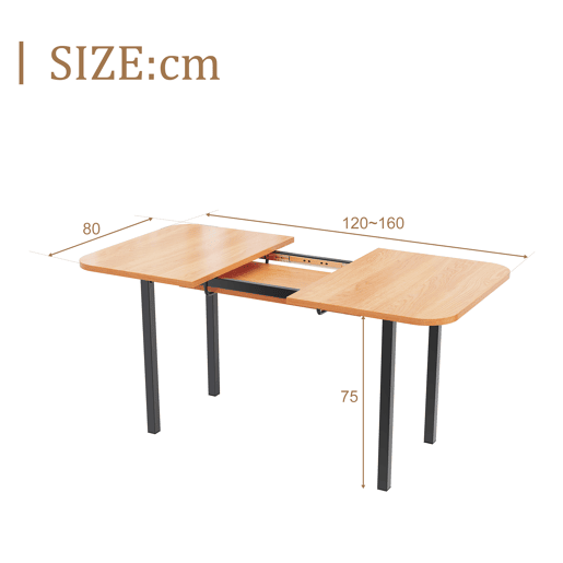 Mesa de jantar extensível em MDF - 120160 x 80 cm - para 4 a 6 pessoas - Natural