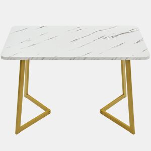Mesa de jantar - tampo em mármore - pés em metal dourado - 117x68cm - Branco e dourado