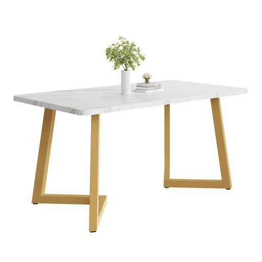 Mesa de jantar - tampo em mármore - pés em metal dourado - 117x68cm - Branco e dourado