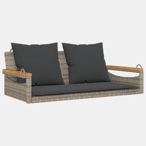 vidaXL Banco baloiço com almofadões 109x62x40 cm vime PE cinzento