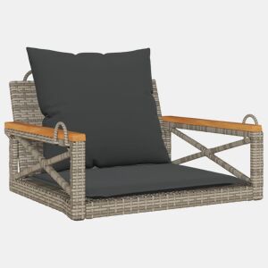vidaXL Banco baloiço com almofadões 63x62x40 cm vime PE cinzento