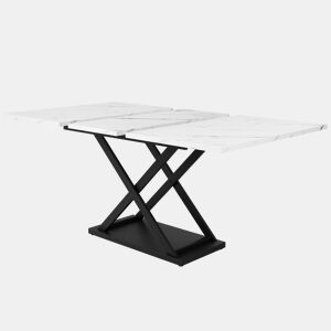 Mesa de jantar retrátil - MDF e metal - tampo com efeito mármore - Branco
