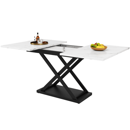Mesa de jantar retrátil - MDF e metal - tampo com efeito mármore - Branco
