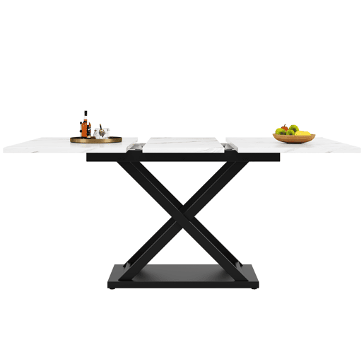 Mesa de jantar retrátil - MDF e metal - tampo com efeito mármore - Branco