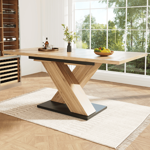 Mesa de jantar retrátil 158,5 x 80 cm - 6 a 8 pessoas - MDF - Natural