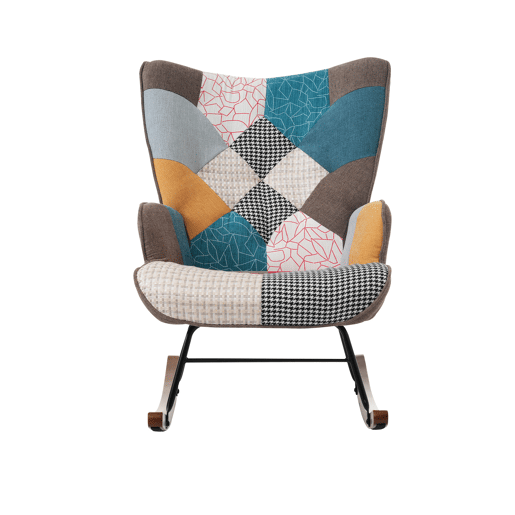 Cadeira de baloiço com apoio para os pés - com padrão patchwork colorido - Multicolor