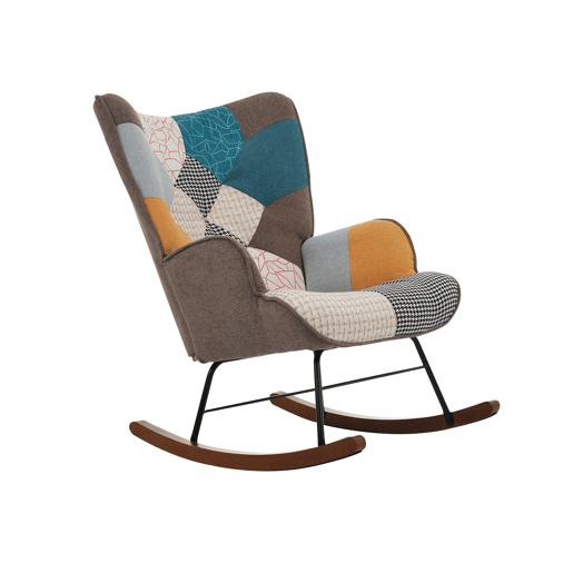 Cadeira de baloiço com apoio para os pés - com padrão patchwork colorido - Multicolor