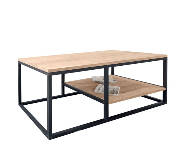 Mesa de Centro para Salón Rus con Base Inferior Negro y Roble Safir 105x42x0 cm