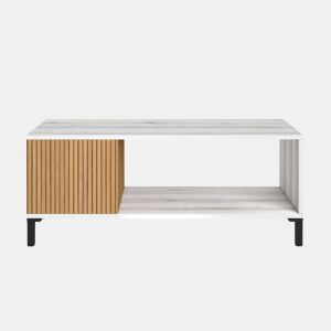 Mesa de centro para sala de estar e jantar em estilo nórdico em Tóquio, carvalho Ryado e branco Albo, 100x41 cm