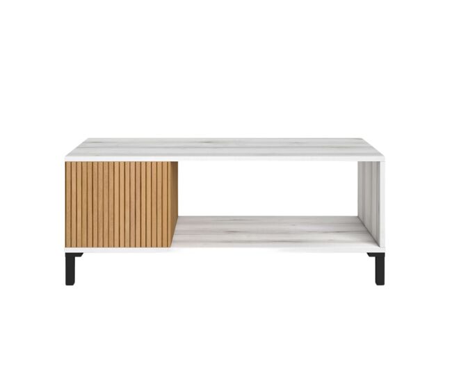 Mesa de Centro Salón Comedor Tokio Estilo Nóridco en Roble Ryado y Blanco Albo 100x41 cm