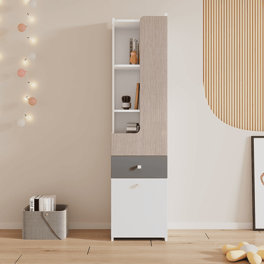 Estante autónoma de MDF com 2 portas y 1 gaveta,branco+cinza