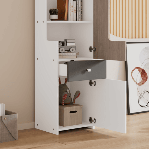 Estante autónoma de MDF com 2 portas y 1 gaveta,branco+cinza