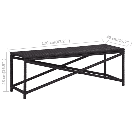 vidaXL Banco de jardim 120 cm vime PE preto