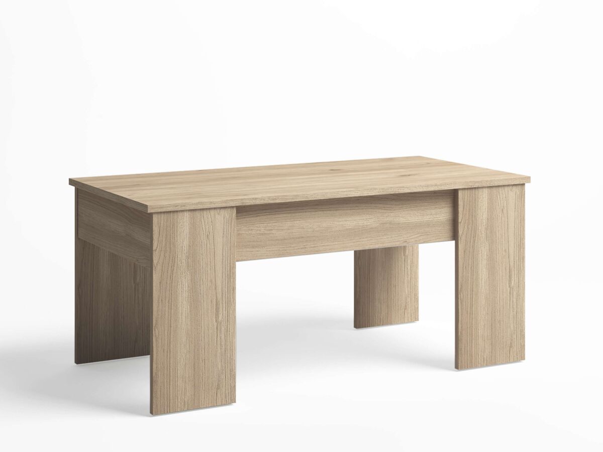 Mesa de centro elevable  basic perfecta para salón en color roble natural echa de melamina 100x50 cm