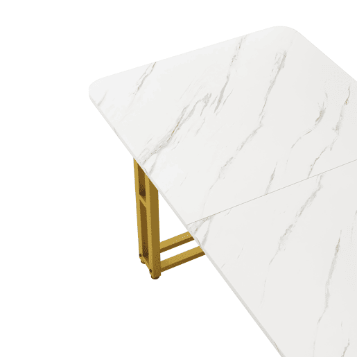 Mesa de jantar - tampo em mármore - pés em metal dourado - 120x70cm - Branco e dourado